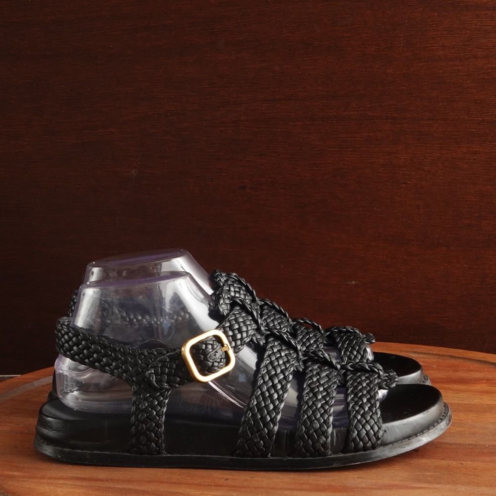 Massimo Dutti Sandals WMS SZ EU 39 US 8.5-9 BLK Braided Leather Fisherman Shoes